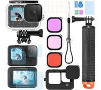 SJZG-Kit D'Accessoires Pour Gopro Hero 12 11 10 9 Boîtier Étanche Poignée Flottante En Silicone Capuchon D'Objectif Verre Trempé Protecteurs D'Écran Filtres De Plongée Inserts Anti-Buée Complet