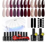 Sjzg-Kit Ongle Gel Uv Complet 6 W Lampe, 19pcs Kit Vernis Semi Permanent Nude Violet Rouge Marron Pailleté 12 Couleurs Vernis Gel Avec Base Et Top Coat, Manucure Outils Accessoires Kit Cadeau