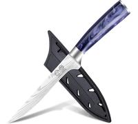 SJZG-Kitchen Knife 6 Inch,Stainless Steel Boning Knife With Cover,Kitchen Cutlery,Laser Damascus Pattern,Resin Handle,Fish Filleting Carving Knife,Meat Cleaver,Portable Outdoor Camping