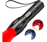 Sjzg-Lampe De Poche Rechargeable 2 En 1 Rouge Super Lumineuse Zoomable 2000 Lumens Avec Combinaison De Lumière Blanche Et Rouge, Lampe Torche Étanche Pour Observation Nocturne, Astronomie, Aviation