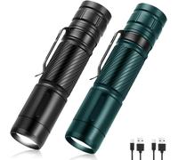 Sjzg-Lampe Stylo Led Rechargeable, Mini Lampe Légère En Aluminium, Petite Lampe De Poche Lumineuse 3 Modes, Lampe De Poche Étanche Avec Clip Pour Camping, Maison, Urgences, Inspection (Noir + Vert