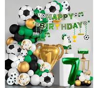 SJZG-Lot De 142 Ballons De Football D'Anniversaire Pour Enfants 7 Ans Avec Trophée Doré Champion Et Bannière Happy Birthday, 142 Pièces