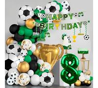 Sjzg-Lot De 142 Ballons De Football D'anniversaire Pour Enfants 8 Ans. Décoration De Football 8 Ans Avec Trophée Doré Champion Et Bannière Happy Birthday. Lot De 142 Ballons D'anniversaire Pour Fille