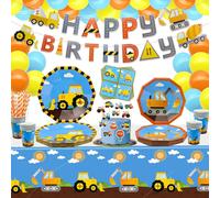 Sjzg-Lot De 162 Fournitures De Fête D'anniversaire De Construction Construction De Camions À Benne Basculante Décorations D'anniversaire Assiettes De Fête De Construction D'anniversaire Pour 20 Perso