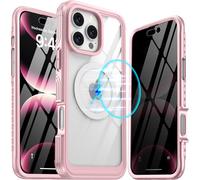 Sjzg-Magnétique Coque Iphone 16 Pro Max,Compatible Avec Magsafe[Intégré Verre Trempé Protection Écran+Privacy Protecteur Écran] 360°Antichoc Téléphone Housse Double Face Case Intégrale Etu-Rose