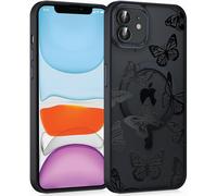 Sjzg-Magnétique Coque Pour Iphone 12 Mini 5,4"", Aesthetic Motif Papillon Étui Compatible Avec Magsafe, Translucide Mat Filles Case Mince Silicone Tpu + Pc Rigide Antichoc Protection Housse, Noir
