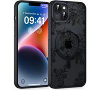Sjzg-Magnétique Coque Pour Iphone 13 Mini 5,4"", Aesthetic Motif Fleur Étui Compatible Avec Magsafe, Translucide Mat Filles Case Mince Silicone Tpu + Pc Rigide Antichoc Protection Housse, Noir 03