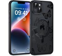 Sjzg-Magnétique Coque Pour Iphone 13 Mini 5,4"", Aesthetic Motif Papillon Étui Compatible Avec Magsafe, Translucide Mat Filles Case Mince Silicone Tpu + Pc Rigide Antichoc Protection Housse, Noir