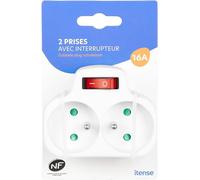 Sjzg-- Multiprise Électrique, Prise Multiple - Fiche Biplite - 2 Prises - Intensité Du Courant: 2 X 16a - Avec Interrupteur - Multiprise Électrique Murale - Couleur: Blanc - Tension: 230v