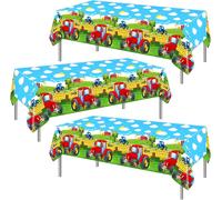 Sjzg-Nappe De Tracteur 3pcs, Couvertures De Table De Tracteur Rectangulaires En Plastique Rouge Pour Tracteur Baby Shower Décorations De Fête D'anniversaire Sur Le Thème De La Ferme 137x274cm