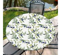 SJZG-Nappe Ronde D'Extérieur Avec Bande Élastique Ø 44In-110Cm Nappe De Jardin Élastique Avec Motif Vert Olive Convient Aux Tables De 95-105 Cm