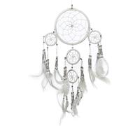 Sjzg-Petit Attrape Rêve Blanc Marque Dreamcatcher Indien À Perles Argent & À Plumes Fait Main - Capteur De Rêves Et Artisanal - 12 Cm De Diamètre, 35 Cm De Longueur