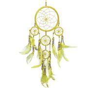 Sjzg-Petit Attrape Rêve Jaune Roi Marque Dreamcatcher Indien À Perles Argent & À Plumes Fait Main - Capteur De Rêves Et Artisanal - 12 Cm De Diamètre, 35 Cm De Longueur