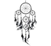 Sjzg-Petit Attrape Rêve Noir Marque Dreamcatcher Indien À Perles Argent & À Plumes Fait Main - Capteur De Rêves Et Artisanal - 12 Cm De Diamètre, 35 Cm De Longueur