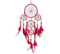Sjzg-Petit Attrape Rêve Rouge Marque Dreamcatcher Indien À Perles Argent & À Plumes Fait Main - Capteur De Rêves Et Artisanal - 12 Cm De Diamètre, 35 Cm De Longueur