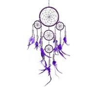Sjzg-Petit Attrape Rêve Violet Marque Dreamcatcher Indien À Perles Argent & À Plumes Fait Main - Capteur De Rêves Et Artisanal - 12 Cm De Diamètre, 35 Cm De Longueur