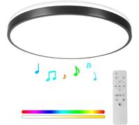SJZG-Plafonnier Bluetooth 24W Avec Haut-Parleur 30Cm, Plafonnier Led Musique Et Télécommande, Changement De Couleur Dimmable Pour La Salle De Bain De La Chambre D`Enfants (Noir)