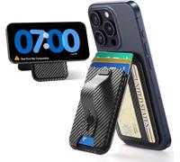 Sjzg-Porte Carte Magsafe 5 Cartes, Support Réglable, Boucle À Doigt Sécurisée, Blocage Rfid, Pour Iphone 17/16/15/14/13/12 Et Google Pixel 10/Pro/Pro Xl, Non Pour Iphone Mini, Fibre De Carbone Noire