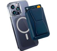 Sjzg-Portefeuille Magnétique Magsafe - Avec Porte-Cartes Et Support - En Similicuir Compatible Avec Apple Iphone 15 I 14 13 12 Series - Bleu Foncé