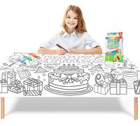 Sjzg-Poster Géant À Colorier Pour Enfants, 119,4 X 180,3 Cm, Affiches De Coloriage D'anniversaire Avec 18 Stylos De Peinture, Papier À Dessin, Couverture De Table, Décoration Murale, Gâteau Artisanal