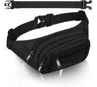 Sjzg-Sac Banane À 4 Poches Pour Femme,35 Cm,Grande Taille,Étanche,Noir,Pour Ipad Mini Et Iphone,Sac Cadeau Pour Femme,Pour Le Sport, Les Voyages, La Randonnée, Le Cyclisme, Large Bum Bag, Sac Banane