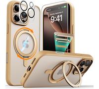 Sjzg-Support Pivotant Anneau 360° Coque Pour Iphone 16 Pro Pour Magsafe, 1x Film Protecteur [Anti-Jaunissement] [ Military Protection] Résistant Aux Chocs Et Aux Rayures Case, Or Pâle
