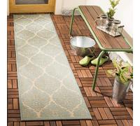 SJZG-Tapis De Couloir Tissé Pour Intérieur/Extérieur - Collection Beachhouse - Bhs135 - Crème/Turquoise - 61 X 244 Cm - Pour Jardin, Terrasse Ou Tout Espace Extérieur