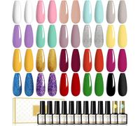 Sjzg-Vernis Semi Permanent 22 Pcs Avec Base Coat Et Top Coat Brillant, Vernis À Ongles Pastel 20 Couleurs Soak Off Vernis Gel Uv Led Gel Polish Rouge Paillettes Or Gris Nude Vert 8ml