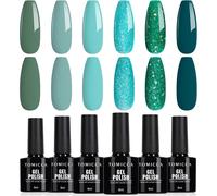 Sjzg-Vernis Semi Permanent Bleu Vert Set De Paillettes, 6 Couleurs Automne Vernis Gel Uv À Ongles Soak Off Uv/Led Cadeau Non Toxique Et Durable Pour Starter Nail Art Salon Diy Home, 8ml