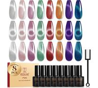Sjzg-Vernis Semi Permanent Magnétique, 8 Couleurs Cat Eye Blanc Rose Violet Vert Rouge Vernis Gel Uv Semi Permanent Cristal, Soak-Off Mini Uv/Led Pailleté Cateye Vernis Gel Cadeau