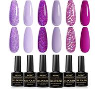 Sjzg-Vernis Semi Permanent Violet,6 Couleurs Lila Fuchsia Violet Lavande Pailleté Vernis Gel Uv Semi Permanent,Soak Off Uv/Led Vernis À Ongles Pour Débutant Nail Art Diy,8ml