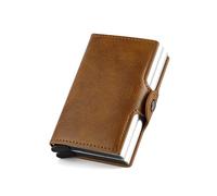 SJZZJSBX Mini Portefeuille en métal Vintage en Cuir pour Homme et Femme, Porte-Cartes de crédit, Carte de Visite, Badge d'identité (B, 9,5 x 6,5 cm)