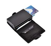 SJZZJSBX Porte-Cartes de crédit Automatique pour Femme, Porte-Badge d'identité, étui pour Cartes, Mini Portefeuille Intelligent en Cuir et métal (Noir, 9,7 x 6,7 cm)
