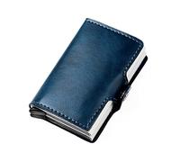 SJZZJSBX Porte-Cartes de crédit Automatique pour Femme, Porte-Badge d'identité, étui pour Cartes, Mini Portefeuille Intelligent en Cuir PU et métal (Bleu, 9,7 x 6,7 cm)