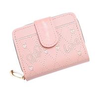 SJZZJSBX Portefeuille Court en Cuir PU pour Femme, Petit Porte-Monnaie avec Fermeture éclair et Boucle (Rose, Taille Unique)