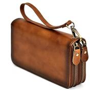 SJZZJSBX Portefeuille Long Vintage en Cuir véritable pour Homme, Pochette, Porte-Cartes à Double Fermeture éclair (A, Taille Unique)