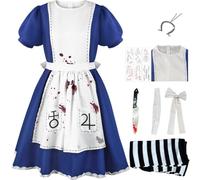 SJZZXU Costume de Cosplay Alicemadness Returns tenue de Femme de Chambre Bleue avec Perruque Collier Accessoires Costume de fête de Carnaval d'Halloween (Bleu1, 3XL)