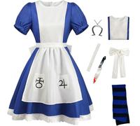 SJZZXU Costume de Cosplay Alicemadness Returns tenue de Femme de Chambre Bleue avec Perruque Collier Accessoires Costume de fête de Carnaval d'Halloween (Bleu2, 3XL)