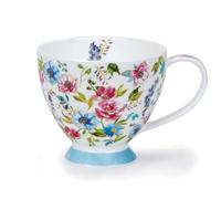 SK-FLEU-BL Tasse en porcelaine anglaise Motif fleurs Bleu Or 22 carats 0,42 l