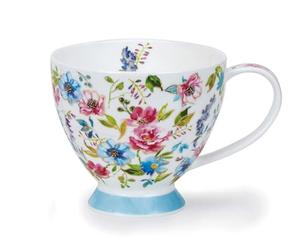 SK-FLEU-BL Tasse en porcelaine anglaise Motif fleurs Bleu Or 22 carats 0,42 l