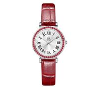 SK Montre pour Femmes avec affûtage de Cristal et Chiffres Romans, Montre à Cadran Facile à Lire (Argent-Rouge)