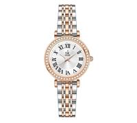 SK Montre pour Femmes avec affûtage de Cristal et Chiffres Romans, Montre à Cadran Facile à Lire (Argent-Rose Or)