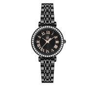 SK Montre pour Femmes avec affûtage de Cristal et Chiffres Romans, Montre à Cadran Facile à Lire (Noir Rose Or)