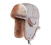 SK Studio Chapka Chapeau Trappeur Aviateur en Faux Cuir Fausse Fourrure Trapper Earflap Chasse Casquette Adulte pour Homme et Femme Gris/Tricoté M
