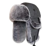 SK Studio Chapka Chapeau Trappeur Aviateur en Faux Cuir Fausse Fourrure Trapper Earflap Chasse Casquette Adulte pour Homme et Femme Gris1/Tricoté XL