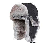 SK Studio Chapka Chapeau Trappeur Aviateur en Faux Cuir Fausse Fourrure Trapper Earflap Chasse Casquette Adulte pour Homme et Femme Noir/Tricoté XL