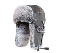 SK Studio Chapka Chapeau Trappeur Aviateur en Faux Cuir Fausse Fourrure Trapper Earflap Chasse Casquette Adulte pour Homme et Femme Cuir Noir L