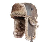 SK Studio Chapka Chapeau Trappeur Aviateur en Faux Cuir Fausse Fourrure Trapper Earflap Chasse Casquette Adulte pour Homme et Femme Brown1/Cuir L