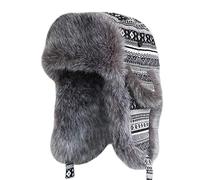 SK Studio Chapka Chapeau Trappeur Aviateur en Faux Cuir Fausse Fourrure Trapper Earflap Chasse Casquette Adulte pour Homme et Femme Gris2/Tricoté M
