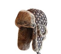 SK Studio Chapka Chapeau Trappeur Aviateur en Faux Cuir Fausse Fourrure Trapper Earflap Chasse Casquette Adulte pour Homme et Femme Marron/Tricoté M